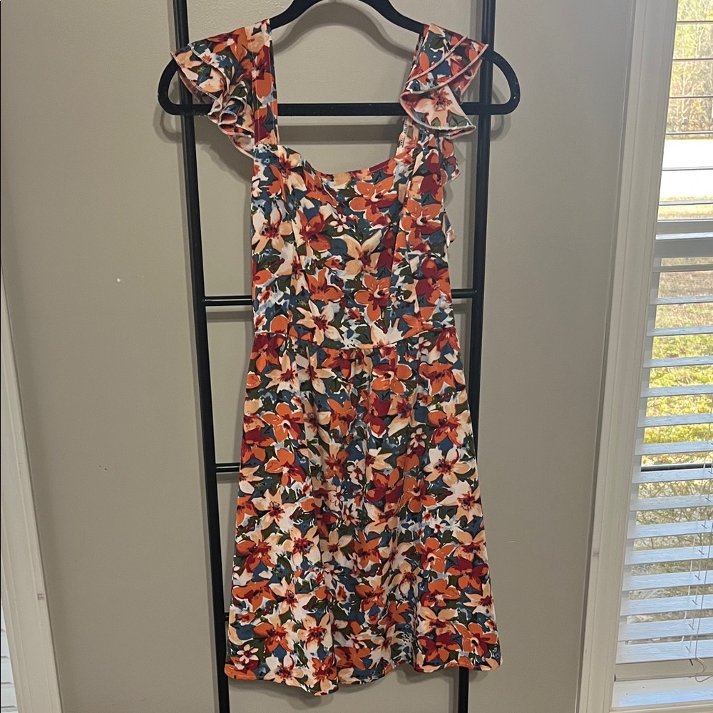 SHEIN Floral Ruffle Strap Mini Dress - Red and White
